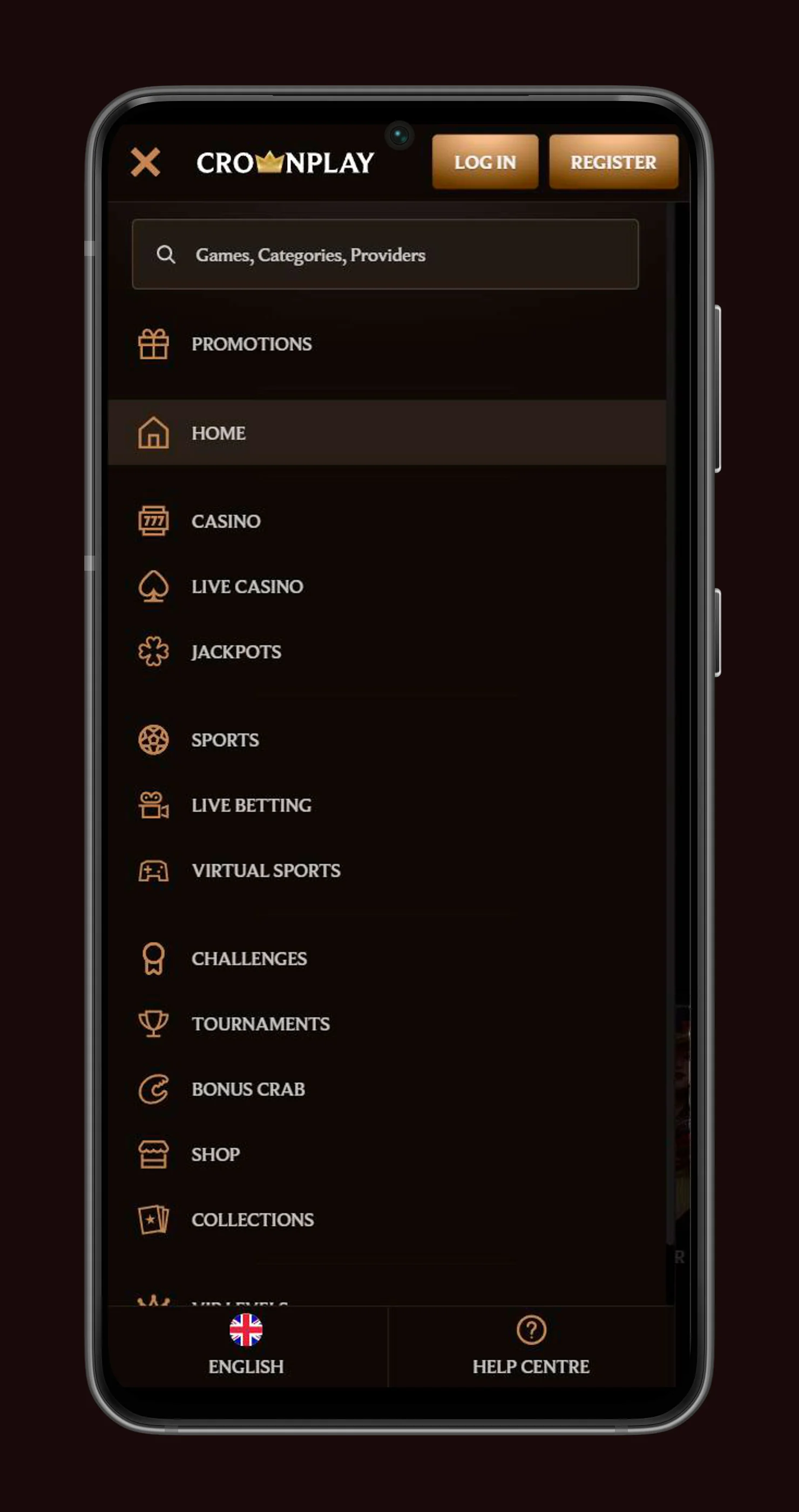 Menu in crownplay casino